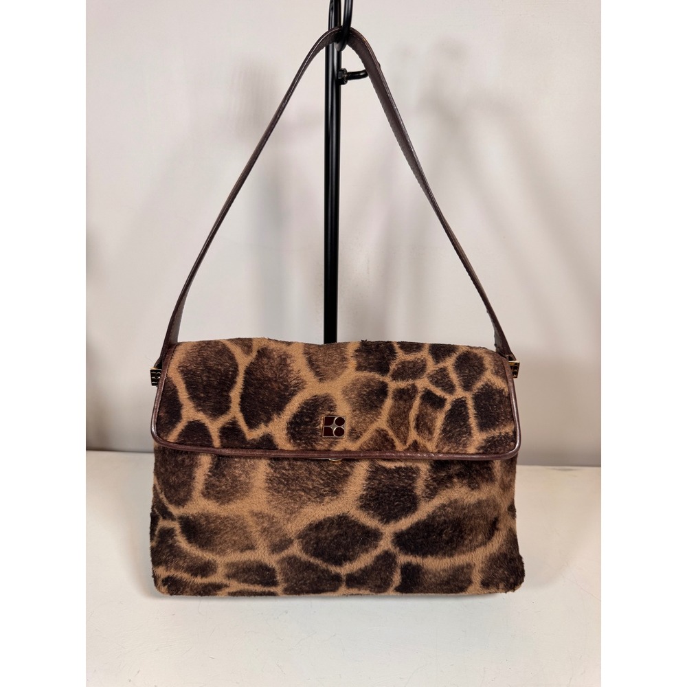 Kate Spade Giraffe Print Shoulder Bag Brown Leather Trim Vintage Style
